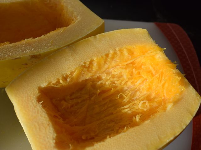 image of spaghetti squash with seeds and pulp removed