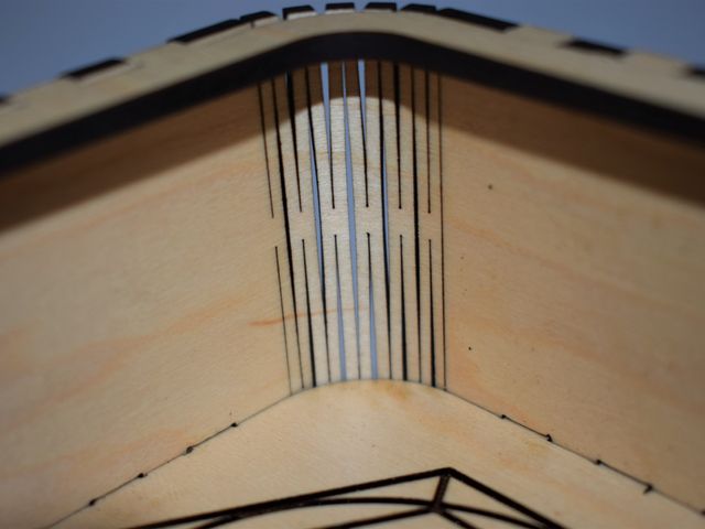 closeup of a living hinge used as a box corner